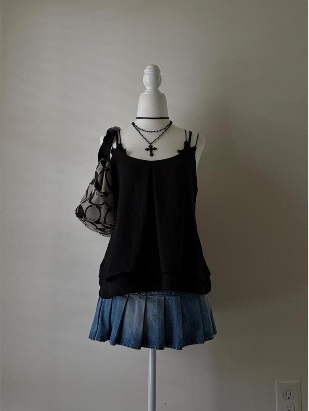 Y2K Ambiance Black Double Layer Keyhole Racerback Cami Top 🖤